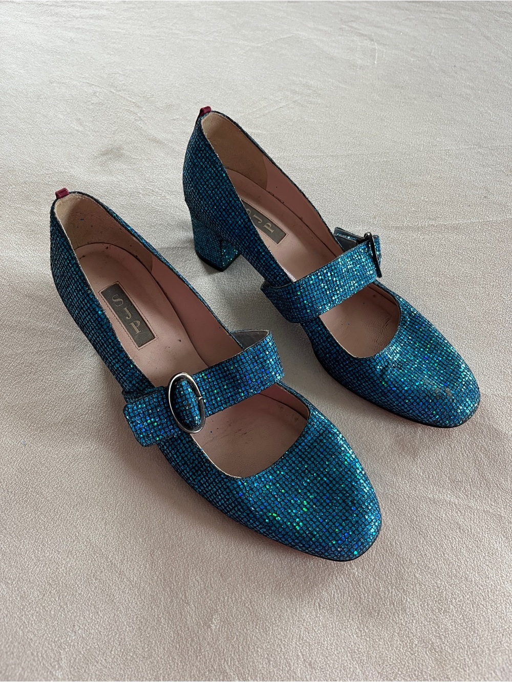 SJP by Sarah Jessica Parker Tartt Blue Scintillate Mary Jane Low Heel Pump EU 40